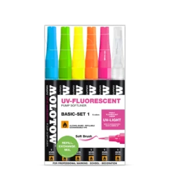MOLOTOW PUMP SOFTLINER UV FLUORESCENT 1MM WALLET BASIC SET 1 6PCS